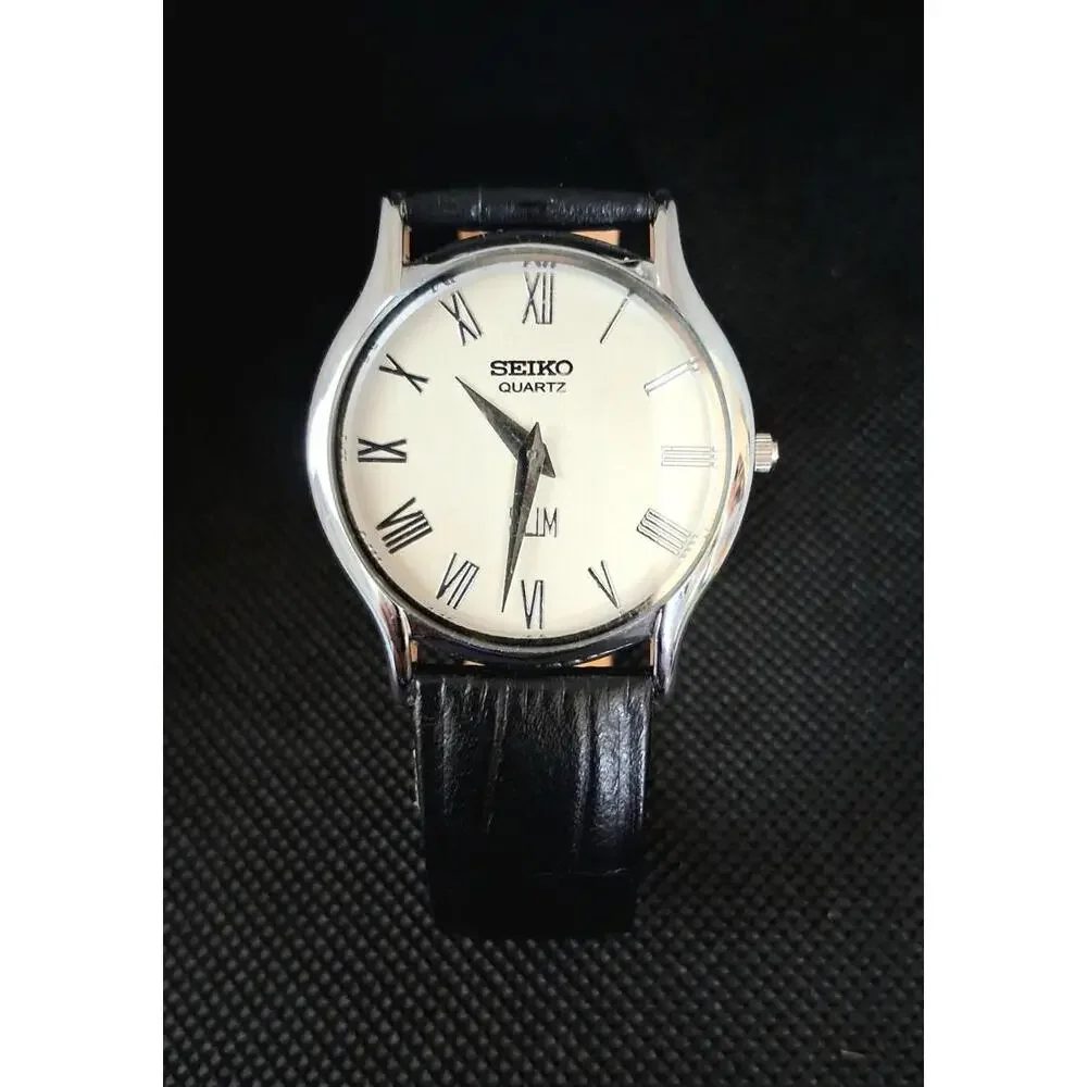 RARE Seiko Super Slim Vintage Men's Leather Dress Watch
